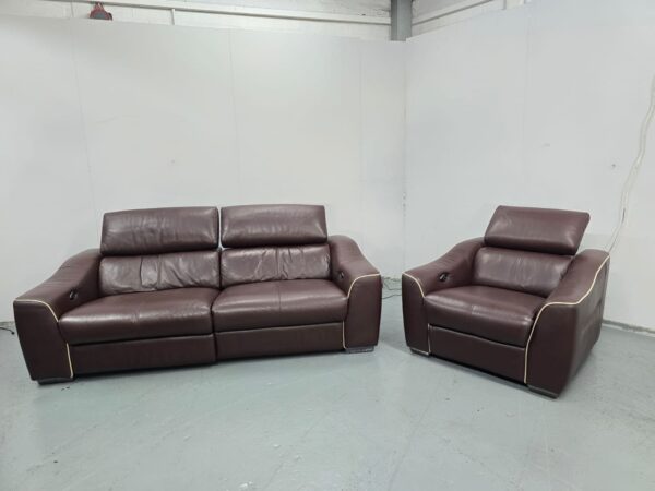 Sofology Brown Leather 3 and 1 Seater Electric Recliner Sofa and Chair - Image 3