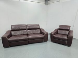 Sofology Brown Leather 3 and 1 Seater Electric Recliner Sofa and Chair
