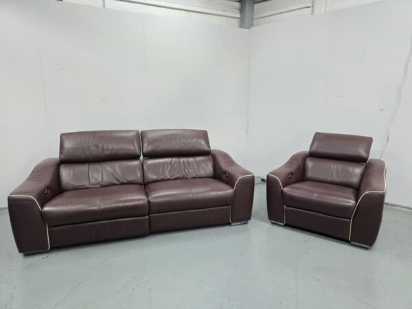 Sofology Brown Leather 3 and 1 Seater Electric Recliner Sofa and Chair