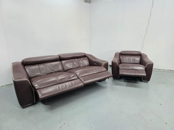 Sofology Brown Leather 3 and 1 Seater Electric Recliner Sofa and Chair - Image 4