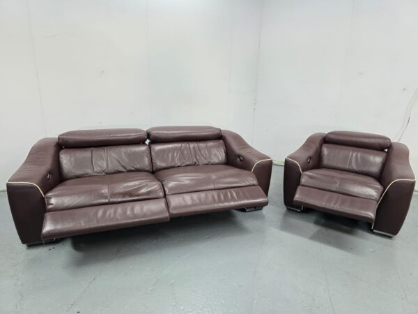 Sofology Brown Leather 3 and 1 Seater Electric Recliner Sofa and Chair - Image 5