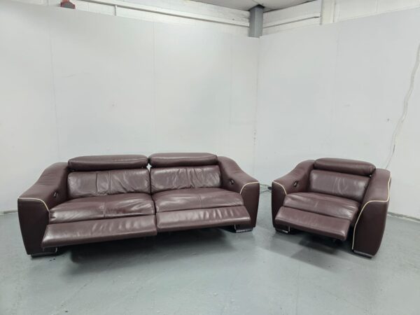 Sofology Brown Leather 3 and 1 Seater Electric Recliner Sofa and Chair - Image 6