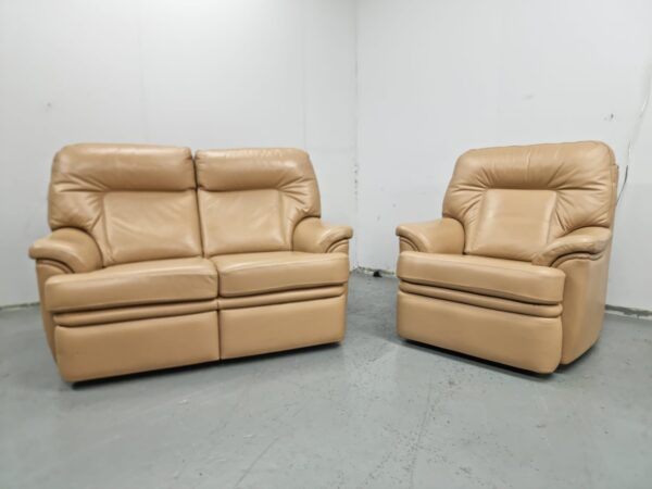 Parker Knoll Tan Full Leather 2 and 1 Seater Sofa and Chair - Image 4
