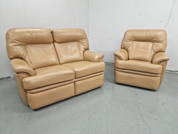 Parker Knoll Tan Full Leather 2 and 1 Seater Sofa and Chair - Image 3