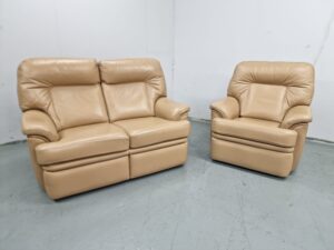 Parker Knoll Tan Full Leather 2 and 1 Seater Sofa and Chair