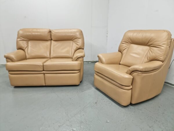 Parker Knoll Tan Full Leather 2 and 1 Seater Sofa and Chair - Image 2
