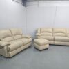 Scs Cream Leather 3 Seater Static and 2 Seater Electric Recliner Sofas with Ottoman - Image 3