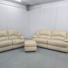 Scs Cream Leather 3 Seater Static and 2 Seater Electric Recliner Sofas with Ottoman - Image 2