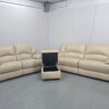 Scs Cream Leather 3 Seater Static and 2 Seater Electric Recliner Sofas with Ottoman - Image 5