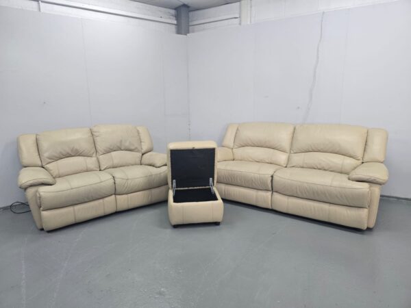 Scs Cream Leather 3 Seater Static and 2 Seater Electric Recliner Sofas with Ottoman - Image 5