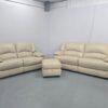 Scs Cream Leather 3 Seater Static and 2 Seater Electric Recliner Sofas with Ottoman