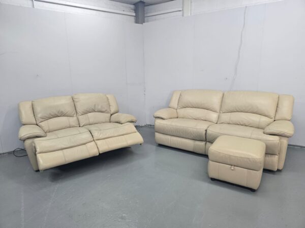 Scs Cream Leather 3 Seater Static and 2 Seater Electric Recliner Sofas with Ottoman - Image 8