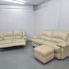 Scs Cream Leather 3 Seater Static and 2 Seater Electric Recliner Sofas with Ottoman - Image 6