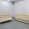 Scs Cream Leather 3 Seater Static and 2 Seater Electric Recliner Sofas with Ottoman - Image 4
