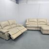 Scs Cream Leather 3 Seater Static and 2 Seater Electric Recliner Sofas with Ottoman - Image 7