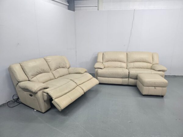 Scs Cream Leather 3 Seater Static and 2 Seater Electric Recliner Sofas with Ottoman - Image 7
