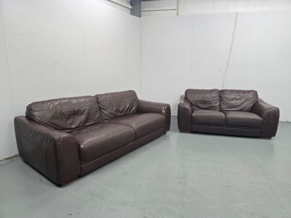 Full Leather Brown 3 and 2 Seater Sofas - Image 5