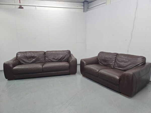 Full Leather Brown 3 and 2 Seater Sofas - Image 4