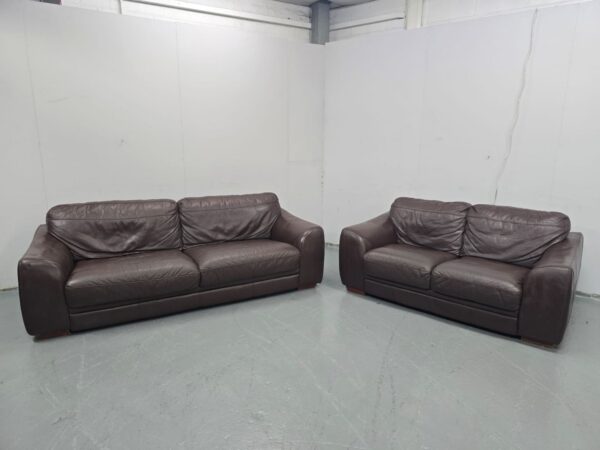 Full Leather Brown 3 and 2 Seater Sofas - Image 3