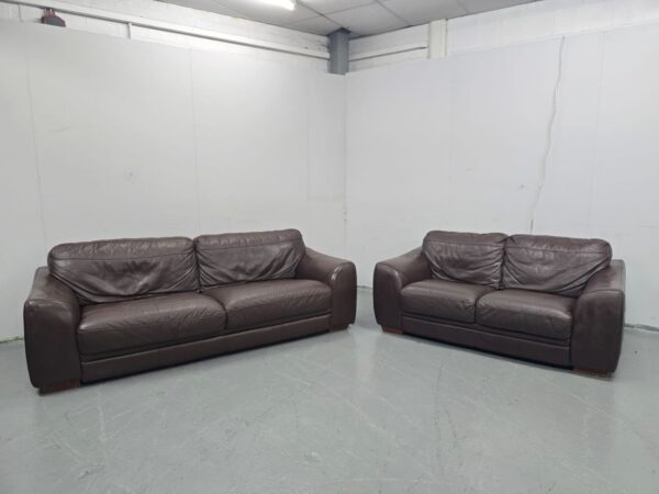 Full Leather Brown 3 and 2 Seater Sofas - Image 2