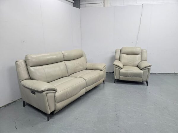 Sofology Grey Leather 3 and 1 Seater Electric Recliner Sofa and Chair - Image 4