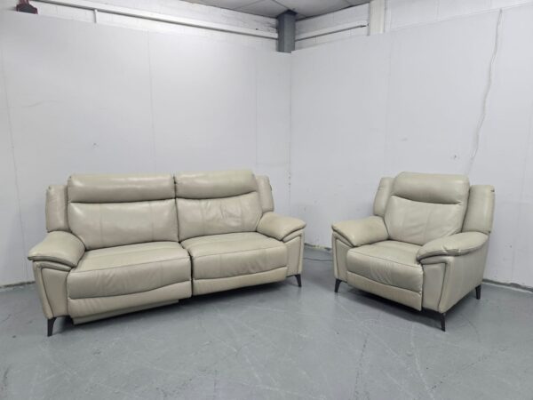 Sofology Grey Leather 3 and 1 Seater Electric Recliner Sofa and Chair - Image 2