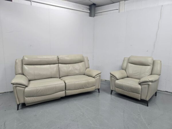 Sofology Grey Leather 3 and 1 Seater Electric Recliner Sofa and Chair