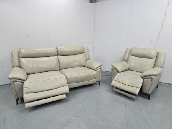 Sofology Grey Leather 3 and 1 Seater Electric Recliner Sofa and Chair - Image 5