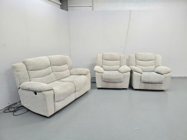 Oak Furniture Land Oat Fabric 3 Piece Suite Electric Recliner Sofa and Chairs - Image 2