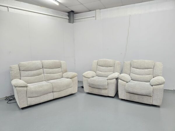 Oak Furniture Land Oat Fabric 3 Piece Suite Electric Recliner Sofa and Chairs