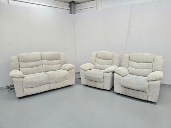 Oak Furniture Land Oat Fabric 3 Piece Suite Electric Recliner Sofa and Chairs - Image 3