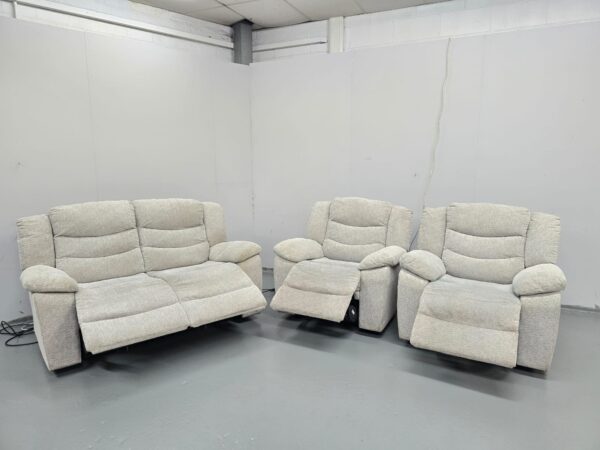 Oak Furniture Land Oat Fabric 3 Piece Suite Electric Recliner Sofa and Chairs - Image 6
