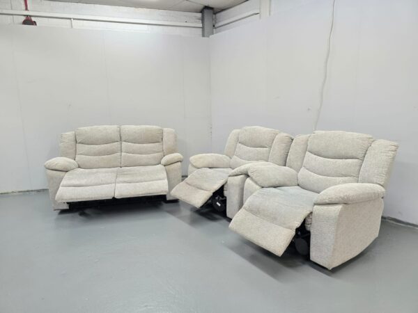 Oak Furniture Land Oat Fabric 3 Piece Suite Electric Recliner Sofa and Chairs - Image 5