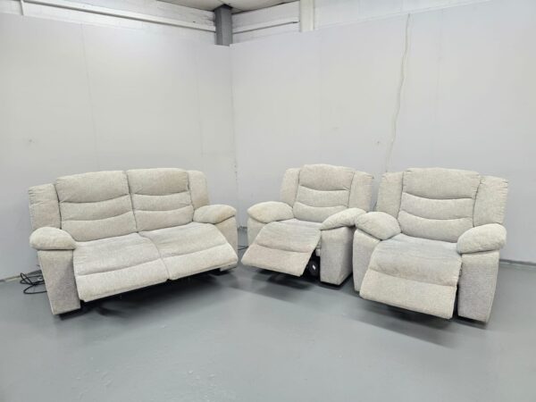 Oak Furniture Land Oat Fabric 3 Piece Suite Electric Recliner Sofa and Chairs - Image 7