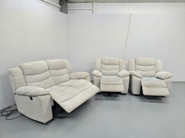 Oak Furniture Land Oat Fabric 3 Piece Suite Electric Recliner Sofa and Chairs - Image 8