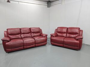 Scs Red Leather 3 and 2 Seater Electric Recliner Sofas