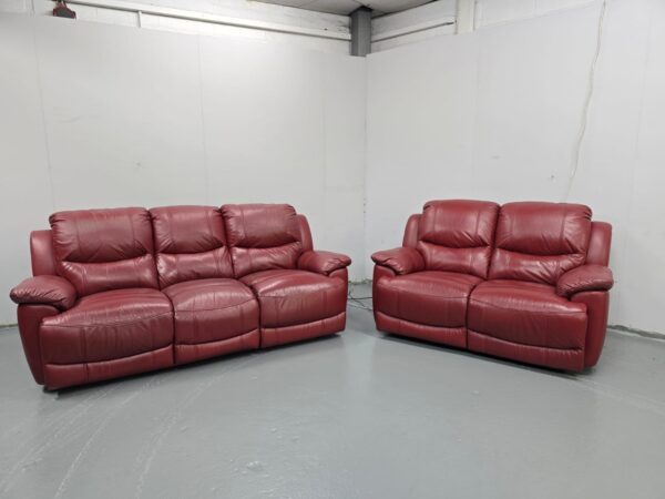 Scs Red Leather 3 and 2 Seater Electric Recliner Sofas
