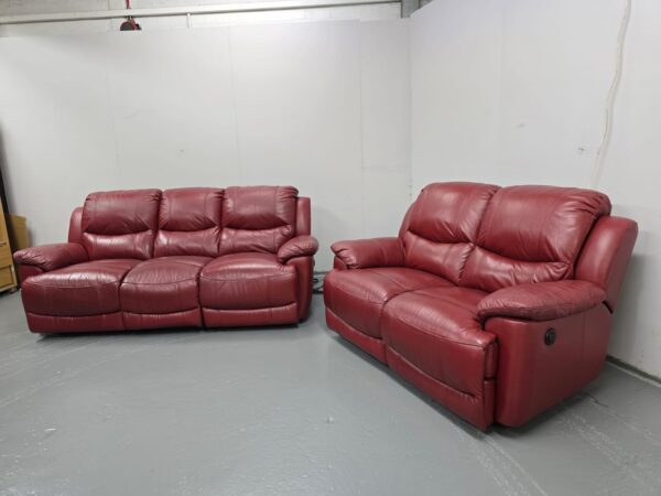 Scs Red Leather 3 and 2 Seater Electric Recliner Sofas - Image 2