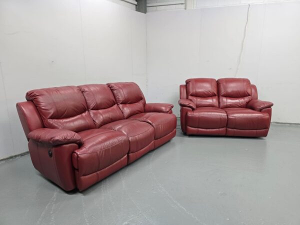 Scs Red Leather 3 and 2 Seater Electric Recliner Sofas - Image 3