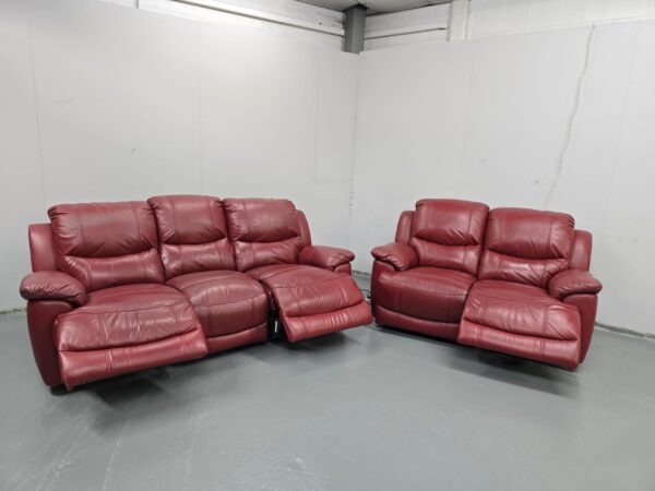Scs Red Leather 3 and 2 Seater Electric Recliner Sofas - Image 6