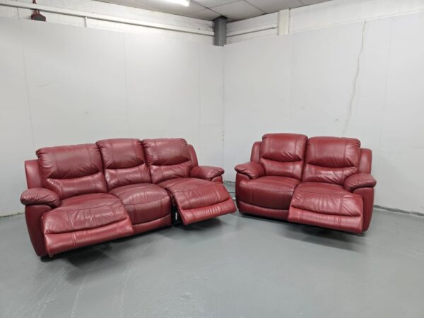 Scs Red Leather 3 and 2 Seater Electric Recliner Sofas - Image 7