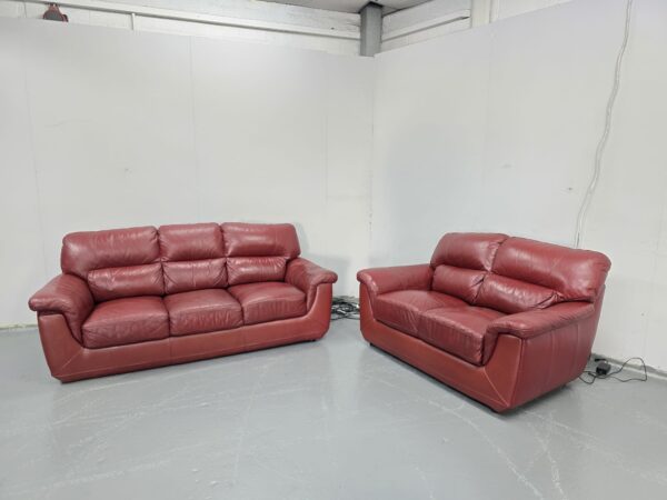 Red Leather 3 and 2 Seater Sofas - Image 2
