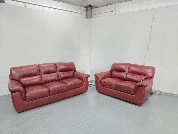 Red Leather 3 and 2 Seater Sofas - Image 4