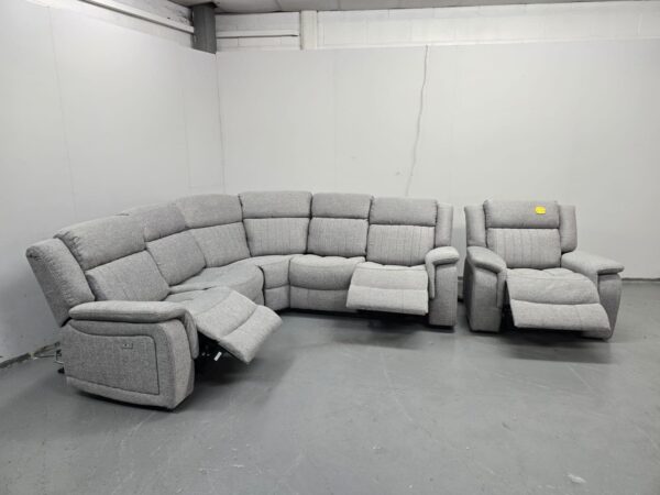 Linden Grey Fabric Electric Recliner Corner Sofa and Chair with Cup Holders and USB - Image 6