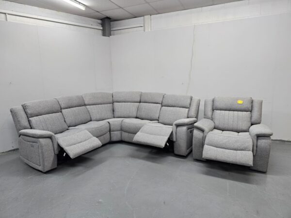 Linden Grey Fabric Electric Recliner Corner Sofa and Chair with Cup Holders and USB - Image 5