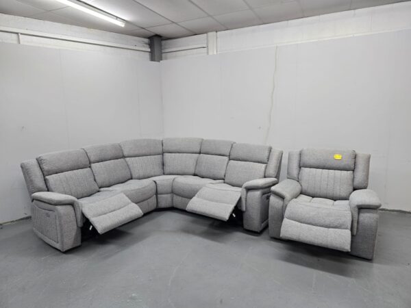 Linden Grey Fabric Electric Recliner Corner Sofa and Chair with Cup Holders and USB - Image 4
