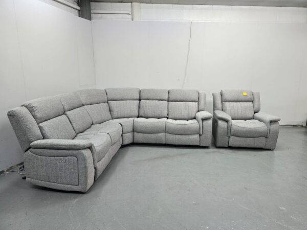 Linden Grey Fabric Electric Recliner Corner Sofa and Chair with Cup Holders and USB - Image 3