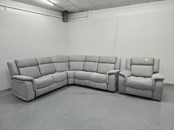 Linden Grey Fabric Electric Recliner Corner Sofa and Chair with Cup Holders and USB