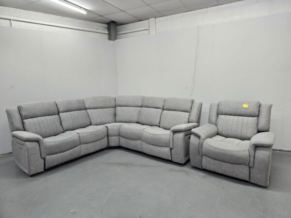 Linden Grey Fabric Electric Recliner Corner Sofa and Chair with Cup Holders and USB - Image 2