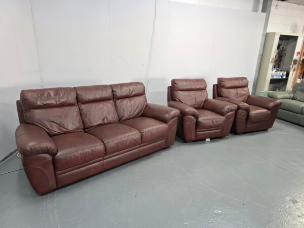 Dfs Italian Leather Brown 3 Piece Suite Sofa and Chairs - Image 2
